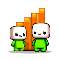 Two Friendsheet mascots in front of a bar chart